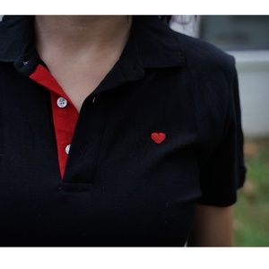 Moschino Black Polo Shirt With Red Details Heart
